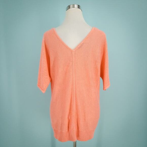Talbots Size Large L Peach Scoop Crew V Back Short Sleeve 100% Linen Sweater NEW - Picture 2 of 5